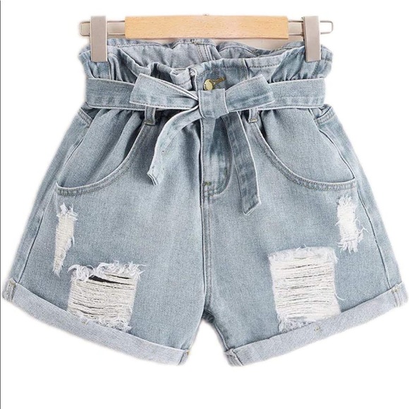 Scrunch Waist Jean Denim Shorts S Light 